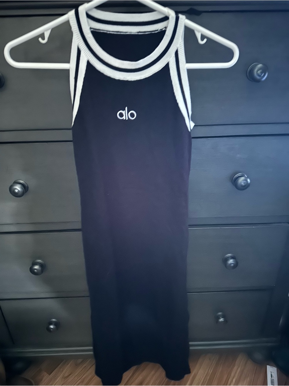 ALO Yoga Black & White Ribbed Tank Midi Dress